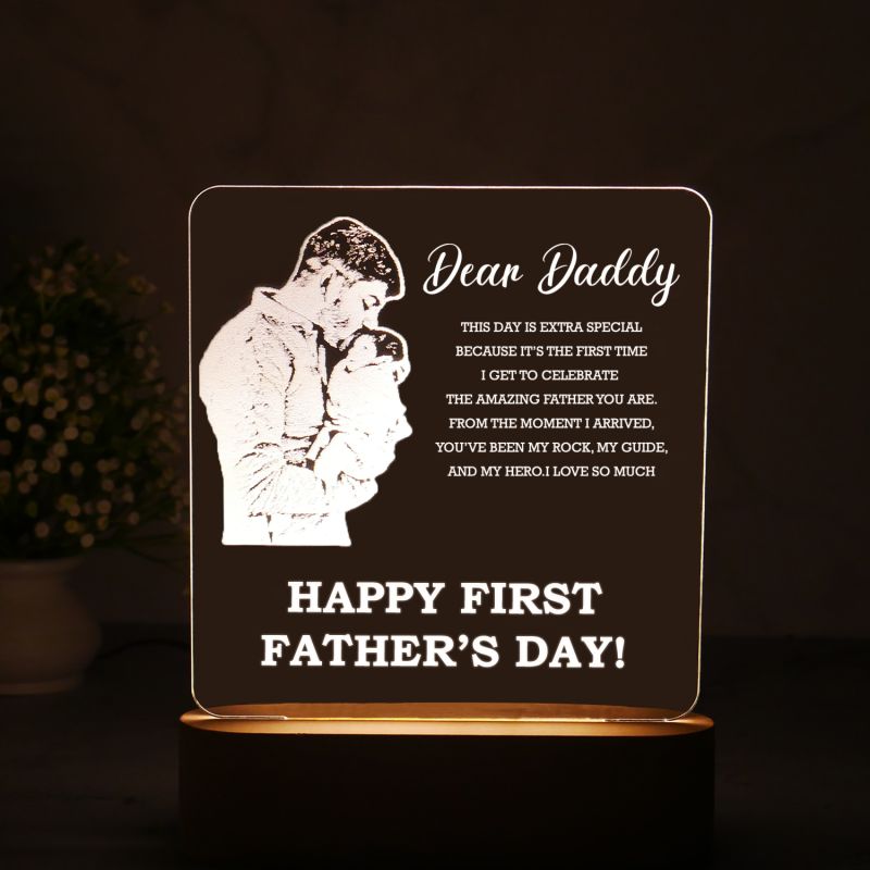 Personalized Fathers Day Photo Frame Night Lamp with Cool White Light | Gift for Dad | Fathers Day Gift | Birthday Gift for Dad